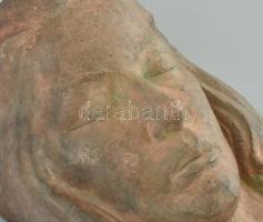 Art deco női fej, kerámia, jelzés nélkül, falra akasztható, éleinél egészen apró csorbákkal, m: 25 c...