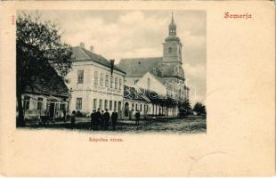 1901 Somorja, Somorin, Samorín; Kápolna utca, Polgári fiú és leány tanoda / street, school