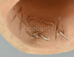 Antalfiné Szente Katalin (?- ): Angyalkás gyertyatartó, mázas kerámia, jelzett, kis kopásokkal, m: 1...