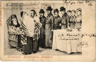 1902 Obrzezanie / Beschneidung Maseltow! / Judaica art postcard, circumcision. S.M.P. Kraków (EB)