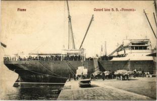 1910 Cunard Magyar-Amerikai vonal. Pannónia kivándorlási hajó Fiume kikötőjében / Cunard Hungarian-American Line. Emigration ship Cunard Line RMS Pannonia in Rijeka (fl)