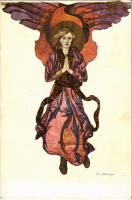 Art Nouveau lady. Polish art postcard s: Józef Mehoffer (EK)