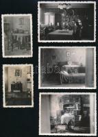 cca 1930-1940 Régi polgári lakásbelsők, 5 db fotó, 12x8 cm és 9x6 cm méretben