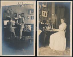 cca 1920-1940 Régi nagypolgári lakásbelsők, 2 db fotólap, 14x8,5 cm