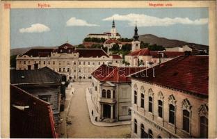 1914 Nyitra, Nitra; Megyeház utca, Hitelbank. Huszár István / county hall, street, credit bank (EK)