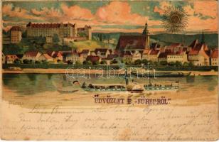 1900 Pirna, general view, castle, steamship. Edgar Schmidt Künstlerpostkarte No. 7. litho (EK)