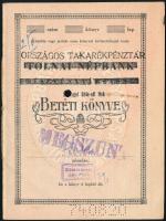 cca 1950-1960 Országos Takarékpénztár (Tolnai Népbank Rt.) betéti könyve, lyukasztással
