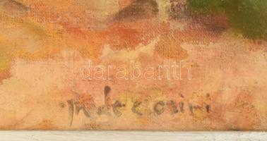 M. de Corini jelzéssel: Napfényes vízparti város. Olaj, vászon, javított. Dekoratív, áttört fa keret...