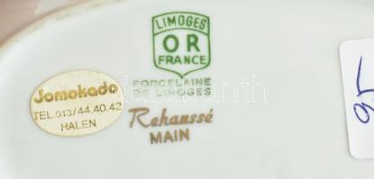 Limoges virágmintás porcelán tálka és fajansz virágos tálka, kézzel festett, jelzett, kopásnyomokkal...