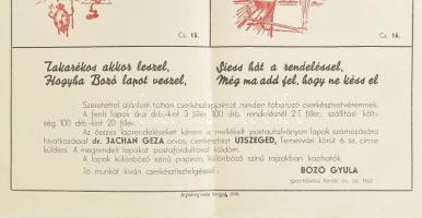 1939 Bozó Gyula iparművész által készített cserkészképeslapokat népszerűsítő nagyméretű nyomtatvány,...