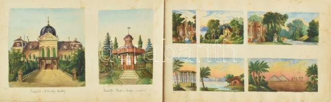 cca 1880-1890 Örvényi Béla rajzolókönyve, vázlatfüzet több mint száz klf. technikájú rajzzal, részbe...