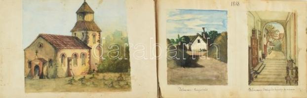 cca 1880-1890 Örvényi Béla rajzolókönyve, vázlatfüzet több mint száz klf. technikájú rajzzal, részbe...