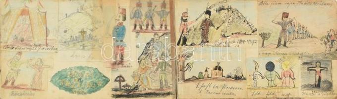 cca 1880-1890 Örvényi Béla rajzolókönyve, vázlatfüzet több mint száz klf. technikájú rajzzal, részbe...