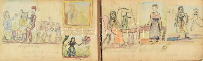 cca 1880-1890 Örvényi Béla rajzolókönyve, vázlatfüzet több mint száz klf. technikájú rajzzal, részbe...