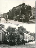 2 db fotó képeslap: MÁV (Magyar Királyi Államvasutak) 424,305 és 375,670 pályaszámú mozdonya / 2 photo postcards: Hungarian State Railways locomotives, trains