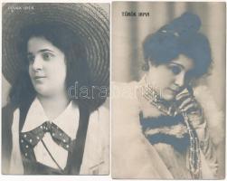 2 db régi képeslap: magyar színésznők (Török Irma, Novák Irén) / 2 pre-1945 postcards: Hungarian actresses