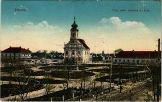 1916 Hatvan, Római katolikus templom a térrel. Vasúti Levelezőlapárusítás 3. sz. 1915. (EK)
