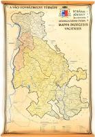 1969 A Váci püspökség térképe dr. Bánk József megyéspüspök székfoglalásának évében. Vászonra ksírozva. 63x95 cm