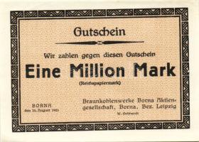 Német Birodalom/Weimari Köztársaság/Borna/Braunkohlenwerke Borna Aktiengesellschaft 1923.8.15. 1000.000M T:I-