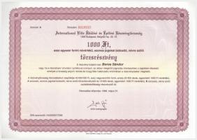 1998. "International Elite Üdülési és Építési Részvénytársaság" névre szóló törzsrészvénye...