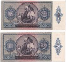 1941. 20P (2x) sorszámkövetők "C 044 053701 - C 044 053701" + 20P (2x) közeli sorszámok &q...