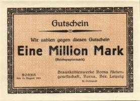 Német Birodalom/Weimari Köztársaság/Borna/Braunkohlenwerke Borna Aktiengesellschaft 1923.8.15. 1000.000M T:I- alsó szélen beszakadás