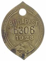 Budapest 1928. Sárgaréz ebvédjegy 6306 sorszámmal T:2