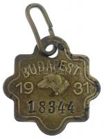 Budapest 1931. Sárgaréz ebvédjegy 18344 sorszámmal T:2