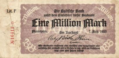 Német Birodalom/Weimari Köztársaság/Mannheim/Badische Bank 1923.8.7. 1000.000M (19x) mind klf betűje...