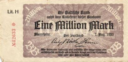 Német Birodalom/Weimari Köztársaság/Mannheim/Badische Bank 1923.8.7. 1000.000M (19x) mind klf betűje...