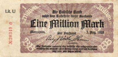 Német Birodalom/Weimari Köztársaság/Mannheim/Badische Bank 1923.8.7. 1000.000M (19x) mind klf betűje...