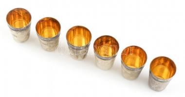 6 db aranyozott vodkás pohár, jelzett, 5,5 cm