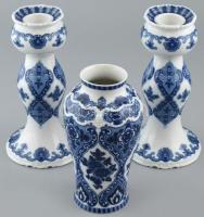 Wallendorf kobalt porcelán gyertyatartó pár és váza szett. Kék festéssel, hibátlan. 22, 18 cm