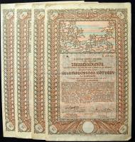 1912. Járadékkölcsön államadóssági kötvény 100K-ról (4x) 3x egymásutáni, 1x egyugrású sorszámmal, szelvényekkel
