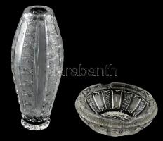 Ólomkristály váza és hamutál, kopott, m: 21 cm, d: 14 cm