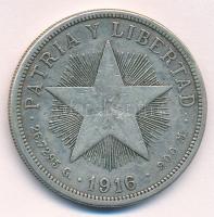 Kuba 1916. 1P Ag T:2-,3 ph. Cuba 1916. 1 Peso Ag C:VF,F edge error Krause KM#15.2