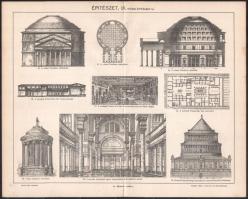 cca 1896 össz. 24 db építészet témájú nyomat a Pallas Nagy Lexikonából, néhány lap szélén szakadások...
