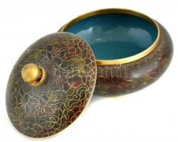 Rekeszzománc réz dobozka, kis hibákkal, d: 10 cm