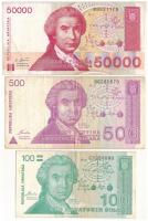 Horvátország 1991. 1D - 500D (6xklf) + 1993. 50.000D T:I-III Croatia 1991. 1 Dinar - 500 Dinara (6xdiff) + 1993. 50.000 Dinara C:UNC-F