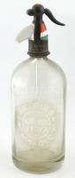 Lax Miksa Miskolc feliratos, nemzetiszín porcelán betétes szikvízes, szódás üveg 31 cm