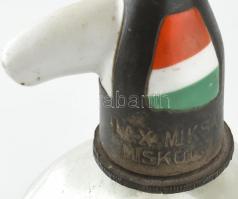 Lax Miksa Miskolc feliratos, nemzetiszín porcelán betétes szikvízes, szódás üveg 31 cm