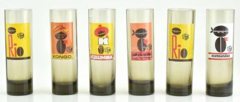 Omnia kávé 6 db retro reklám festésű üveg pohár, eredeti dobozában. 14 cm