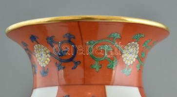 Herendi Gödöllő (SR - Siang Rouge) mintás váza. Kézzel festett, jelzett, hibátlan m: 24 cm