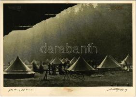 1938 WWII German military, tent camp with soldiers + "Wir haben das Joch getragen nun sind wir frei und bleiben frei. Postamt Asch 1 am 21. September 1938" NS So. Stpl. (fl)