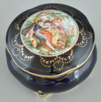 Echt Kobalt aranyozott bonbonnier. Matricás, jelzett, kis kopásokkal. d: 8 cm