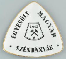 Zsolnay porcelán tálka, Egyesült Magyar Szénbányák felirattal. Jelzett, kopott, d: 12cm