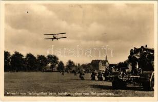 1938 Abwehr von Tiefangriffen beim Instellunggehen von Flakgeschützen / WWII Nazi Germany military, anti-aircraft defense + "VI. Reichstagung der Auslandsdeutschen Stuttgart 1938" So. Stpl.