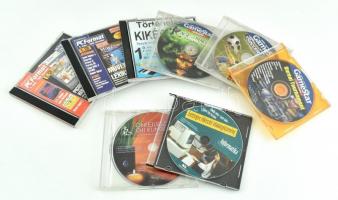8 db vegyes CD-ROM (informatika feladatgyűjtemény, önfejlesztés, újságmellékletek, stb.), közte egy hajlékonylemez (Floppy)