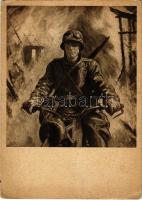 1943 WWII German military art postcard, NSDAP German Nazi Party propaganda, soldier with motorcycle s: Otto Engelhardt-Kyffhäuser (non PC) (EK)
