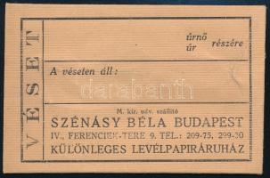 cca 1930 Bp. IV., Ferenciek tere, Szénásy Béla levélpapíráruház reklám papírtasakja